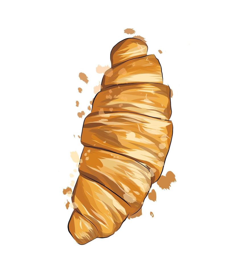 Croissant from a splash of watercolor, colored drawing, realistic. Vector illustration of paints