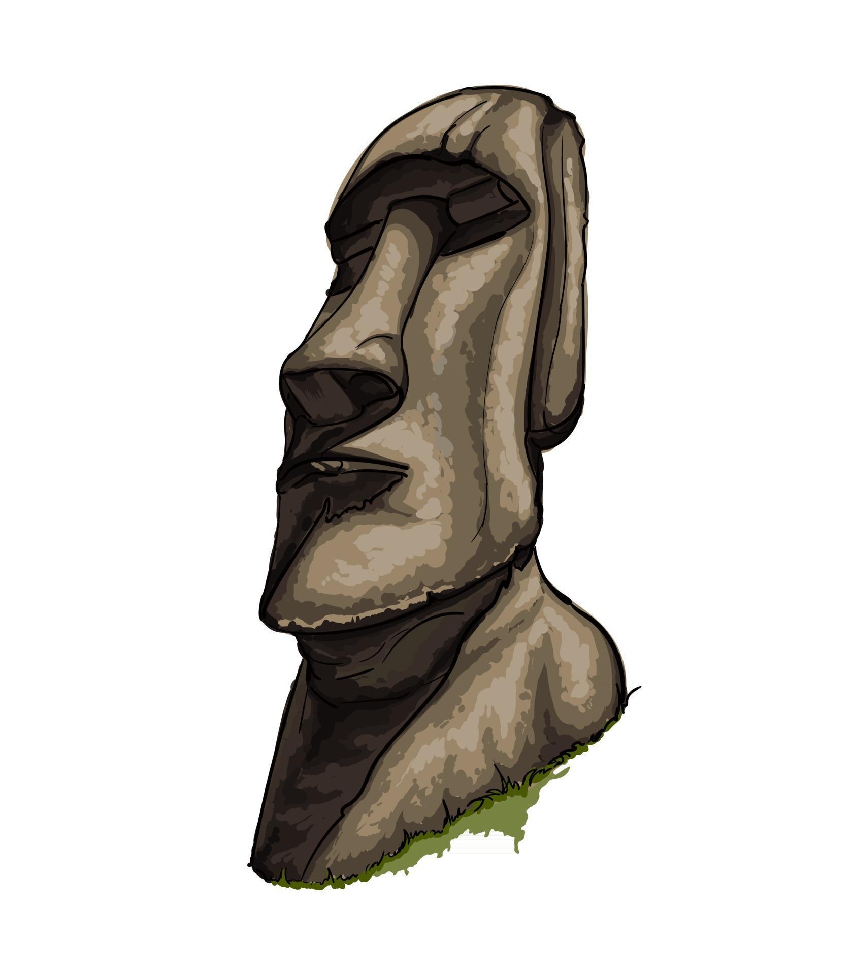 Moai Statue, Easter Island Statue from a splash of watercolor, colored