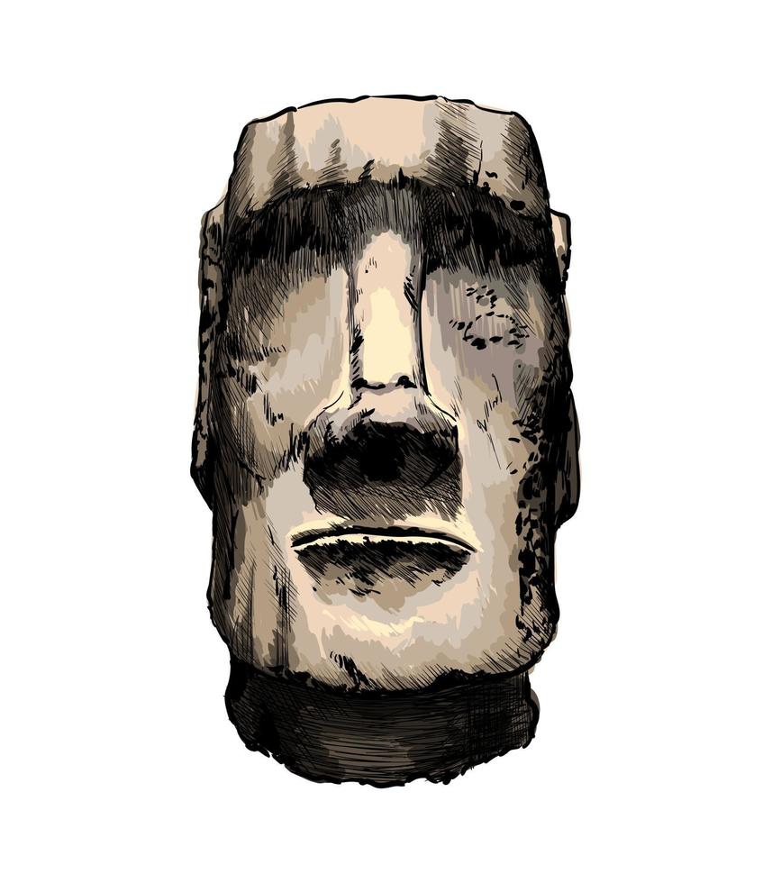 Moai Statue, Easter Island Statue from a splash of watercolor, colored drawing, realistic. Vector illustration of paints