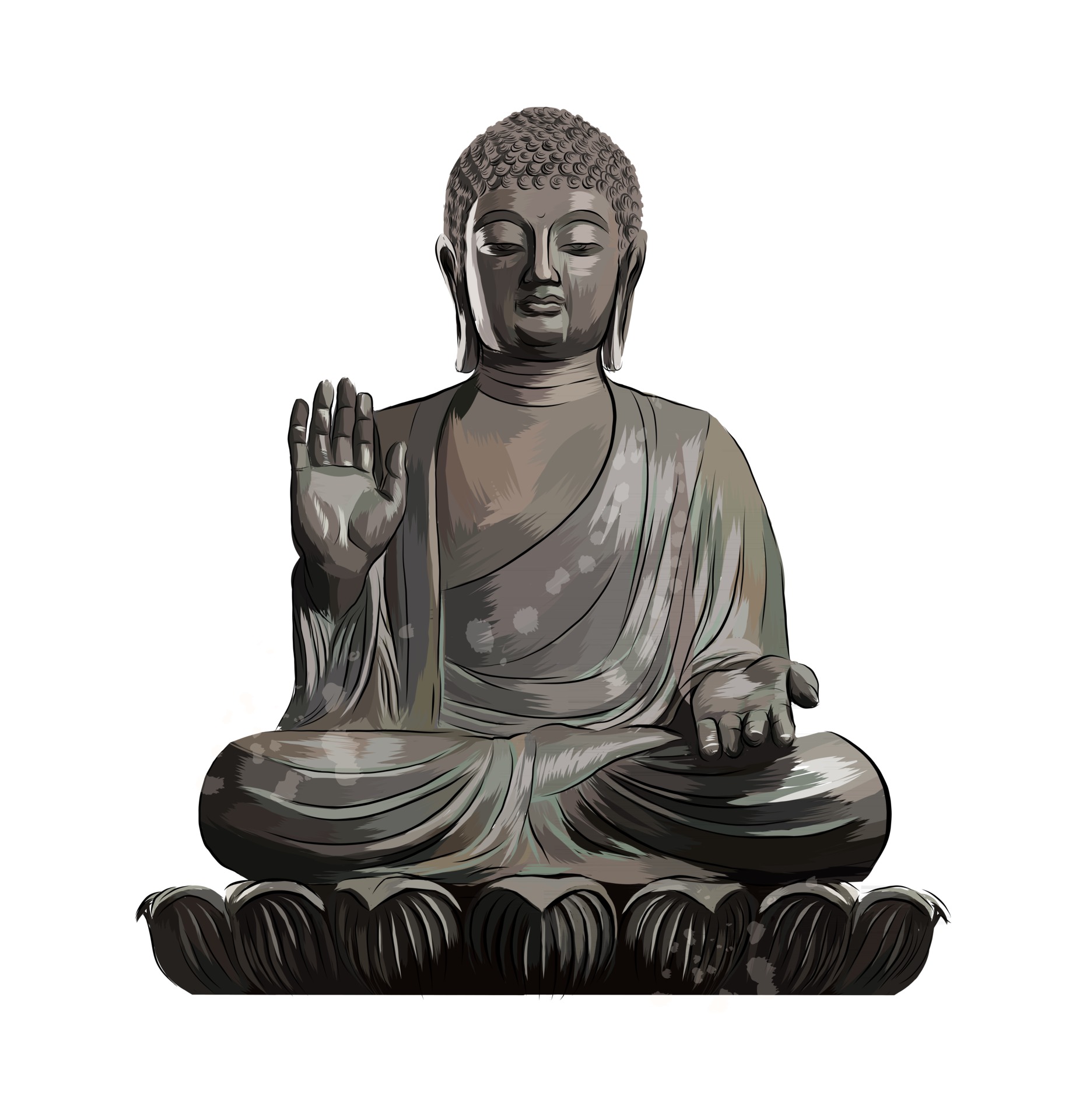 Buddha Statue from a splash of watercolor, colored drawing, realistic
