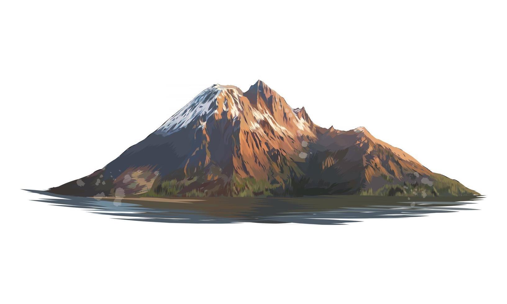 Mountain from a splash of watercolor, colored drawing, realistic. Vector illustration of paints