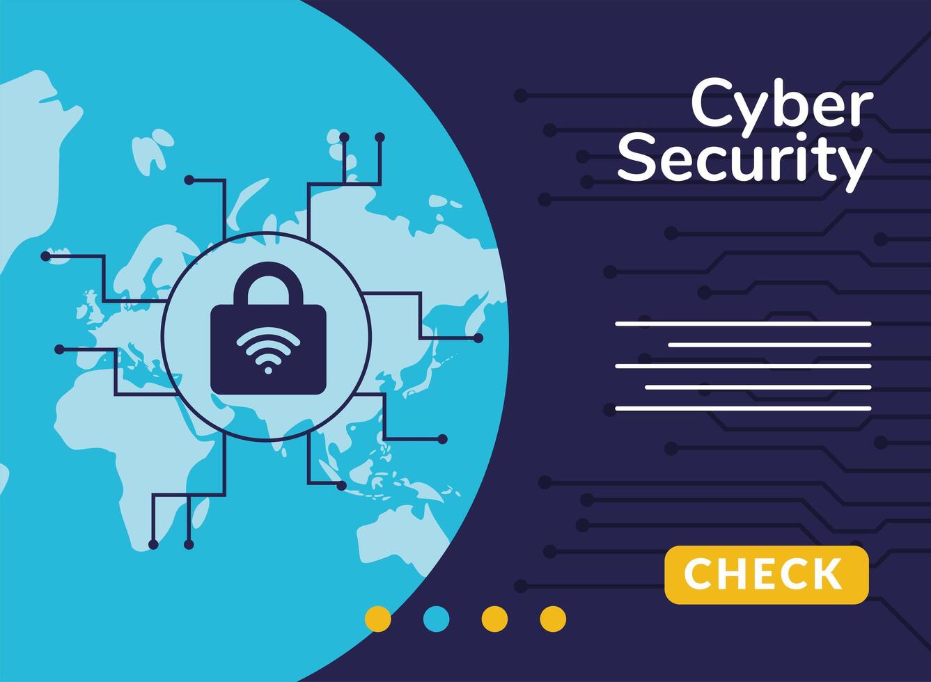 cyber security infographic with wifi and padlock in earth planet vector