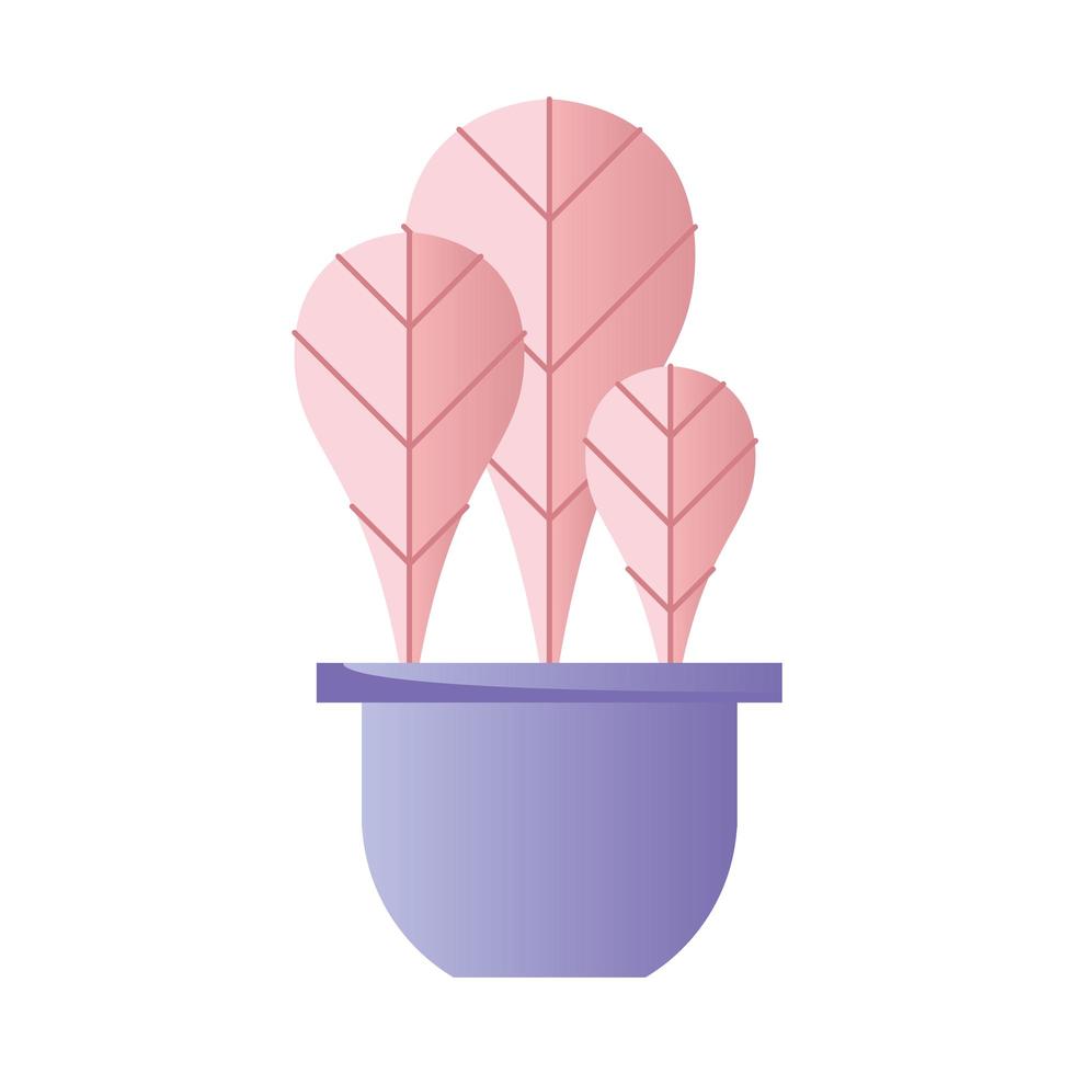 Plantas de casa rosadas en icono de maceta de cerámica púrpura vector