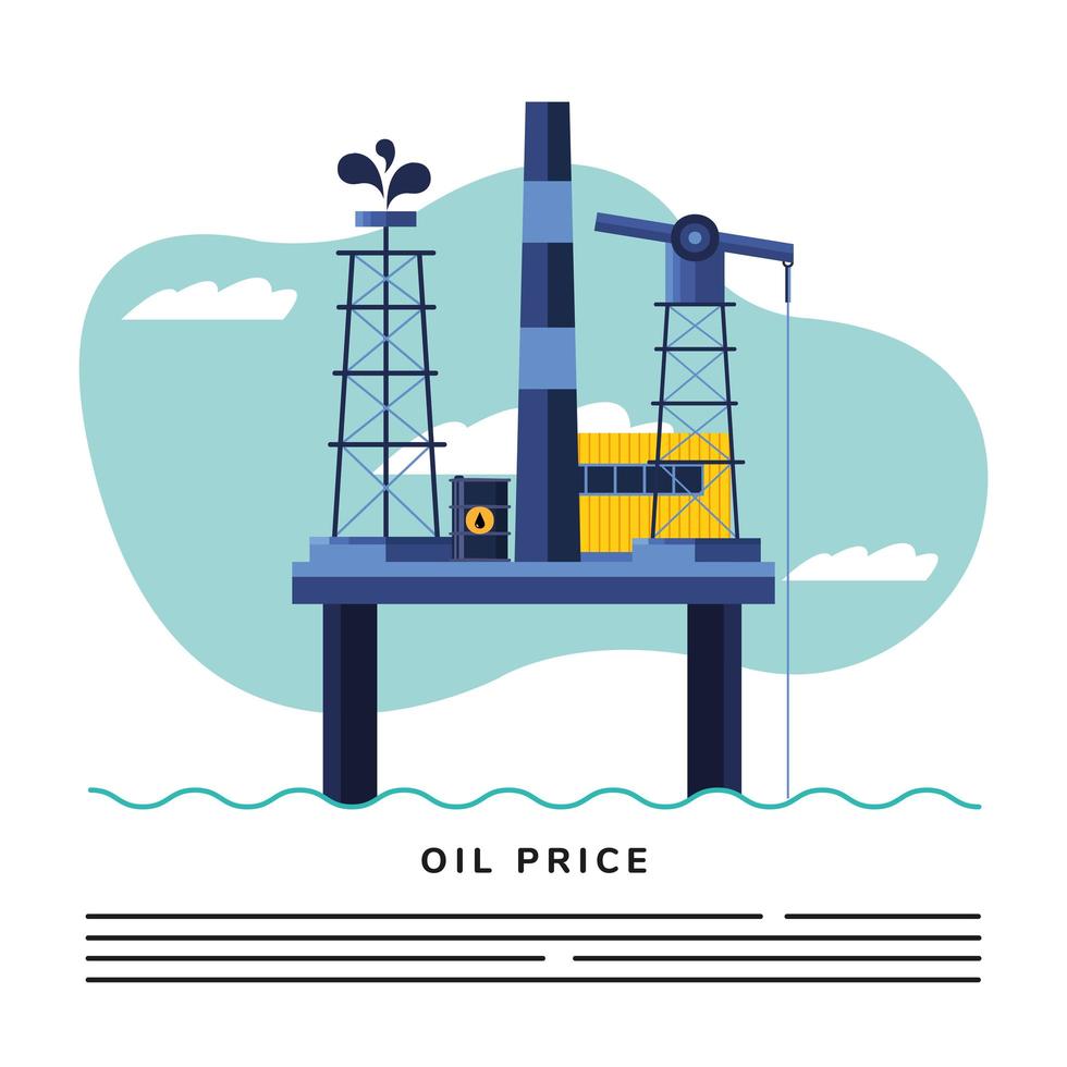 petroleum platform and oil price lettering vector