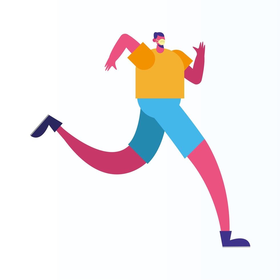 man wearing medical mask running activity vector