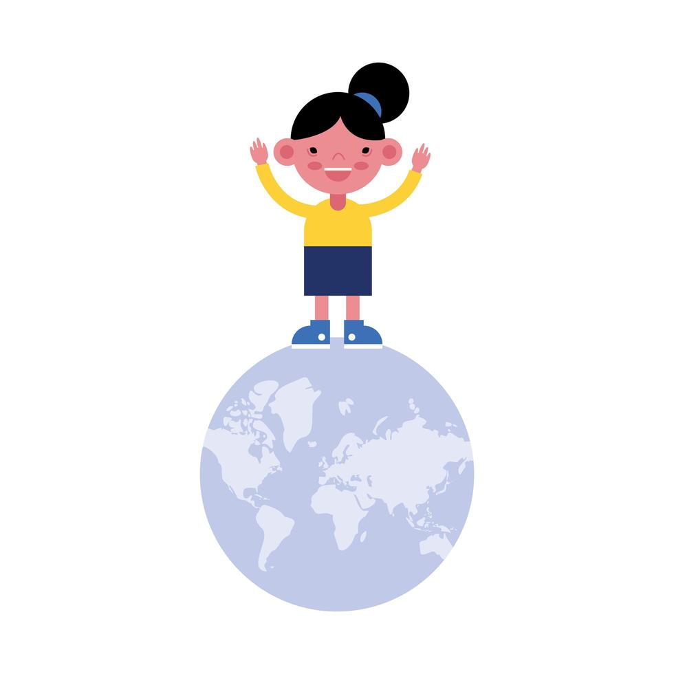 cute little girl in earth planet vector