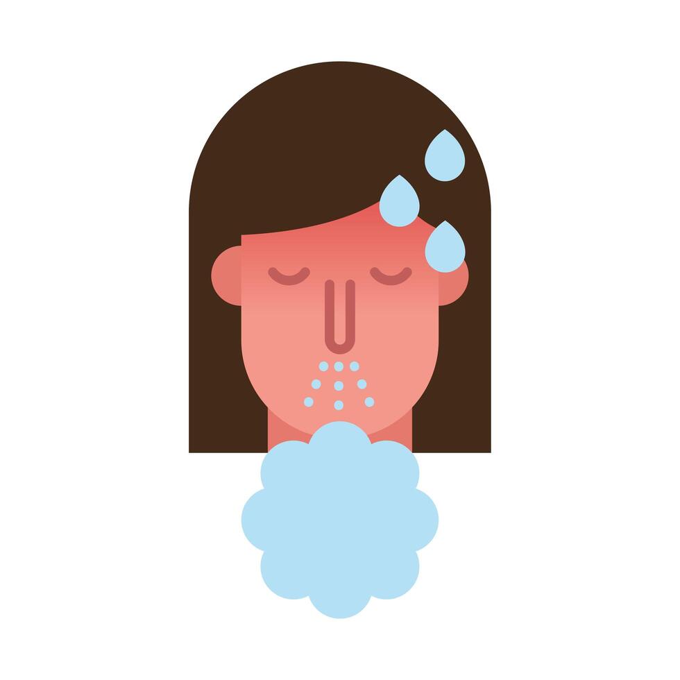 mujer con fiebre estornudos icono de estilo plano vector