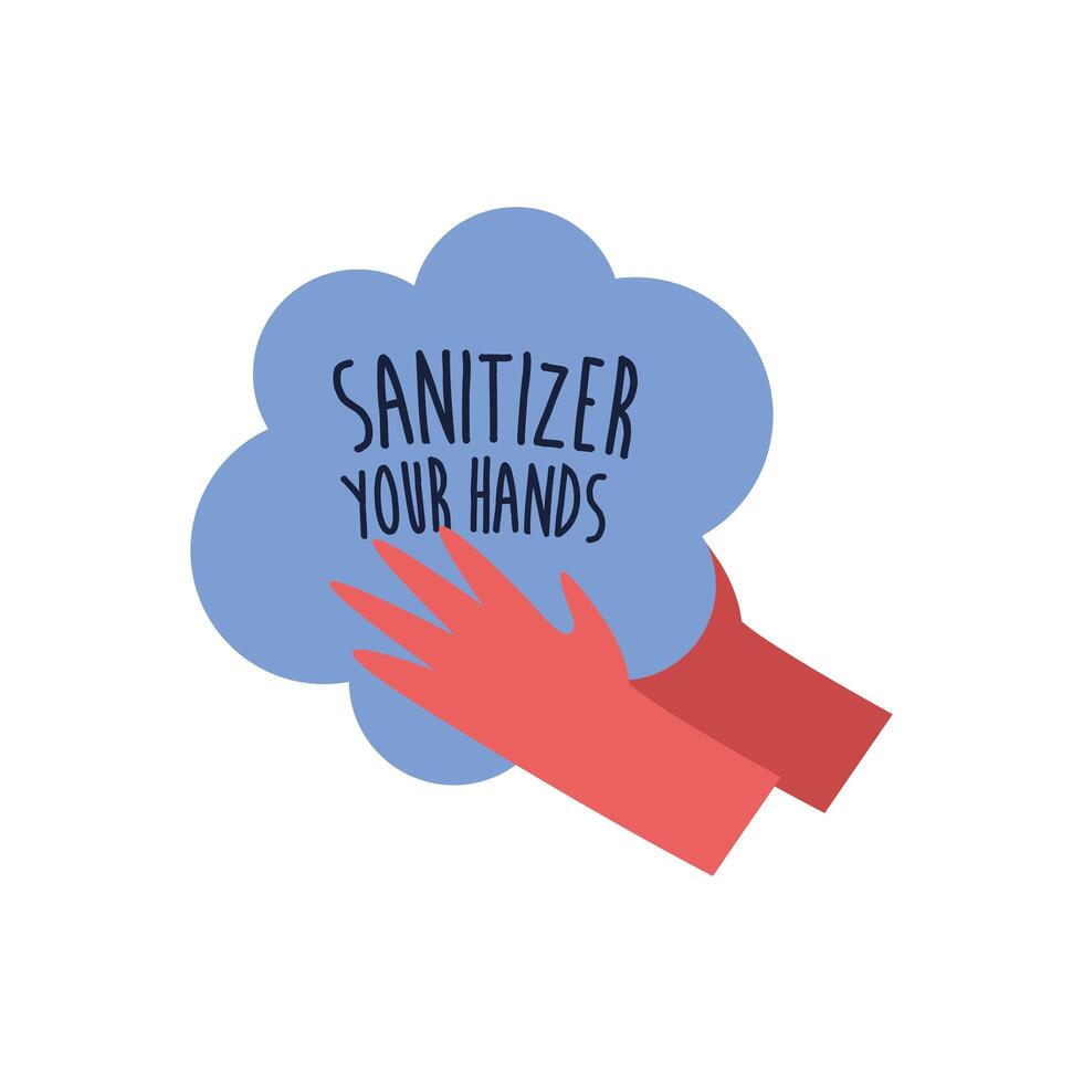 sanitizer your hands lettering campaign hand made flat style vector