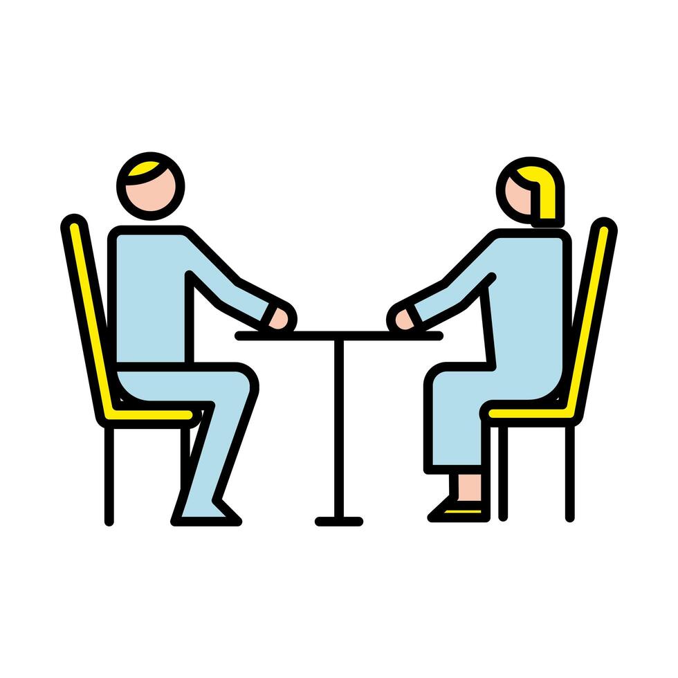 business couple avatars in table characters vector