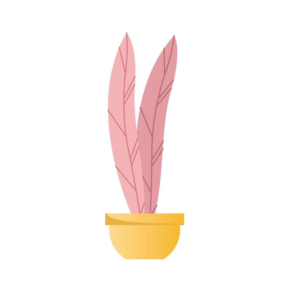 Plantas de casa rosadas en icono de maceta de cerámica amarilla vector