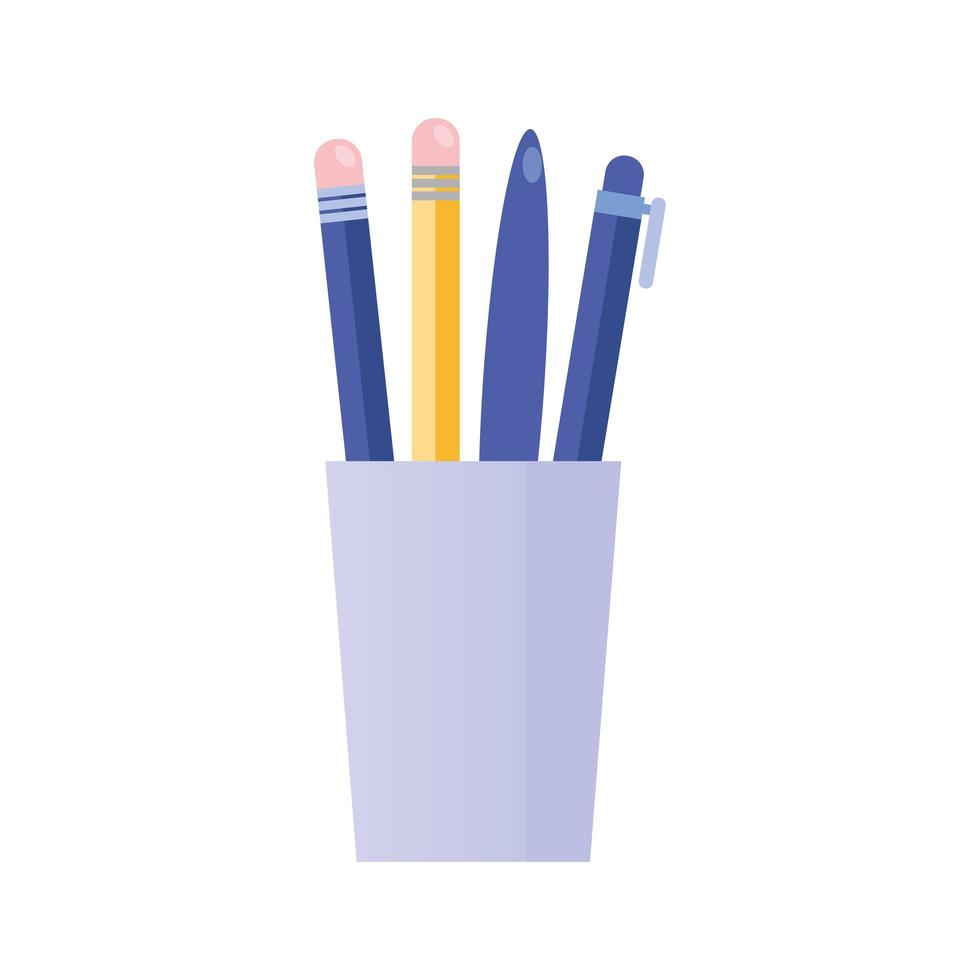 pencils holder supplies isolated icon vector