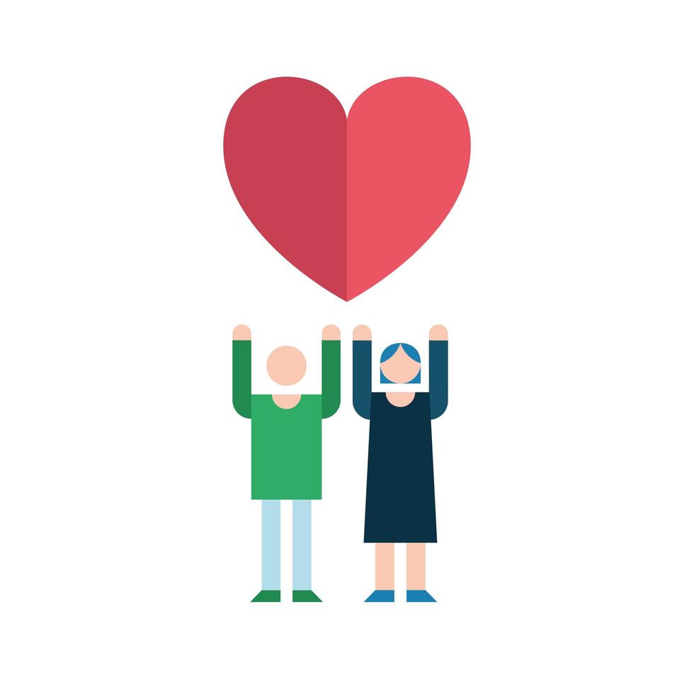 lovers couple lifting heart of love feeling icon vector