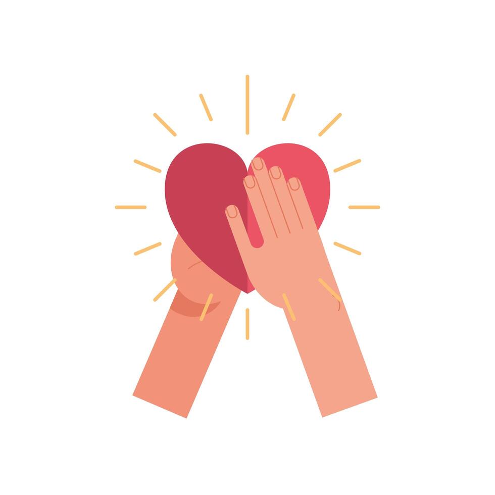 hands humans lifting heart of love feeling icon vector