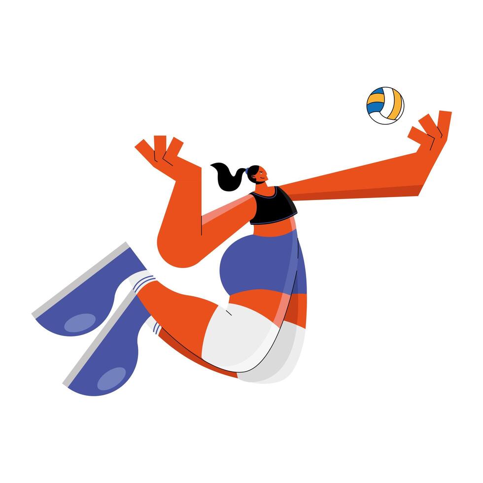 female athlete practicing volleyball sport character vector