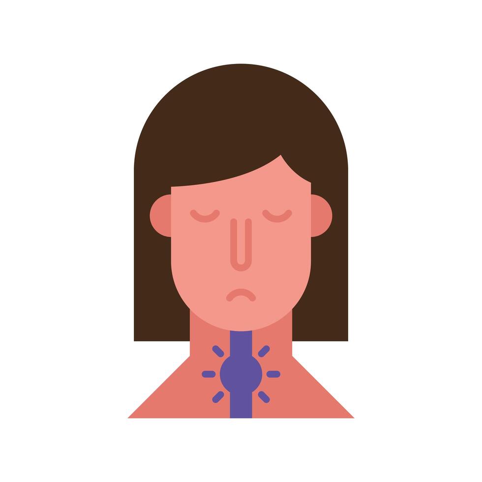 mujer con dolor de garganta icono de estilo plano de síntoma covid19 vector