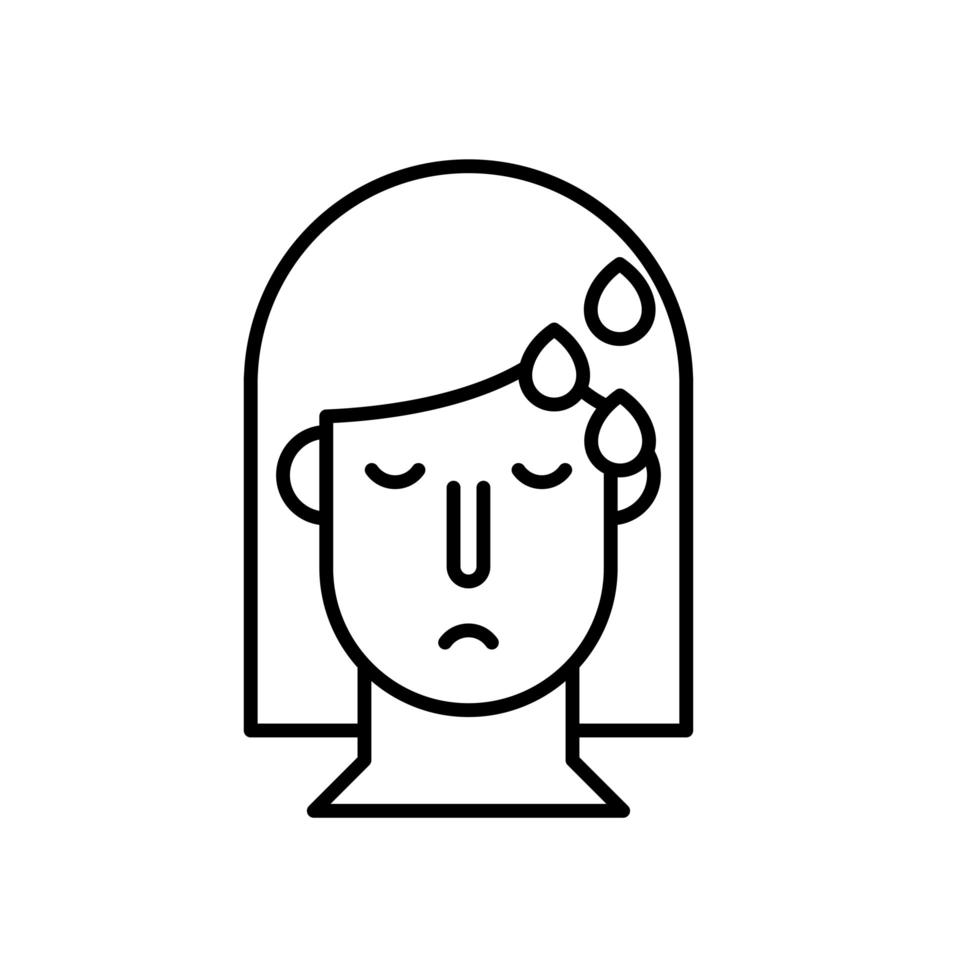 mujer con fiebre icono de estilo de línea de síntoma covid19 vector