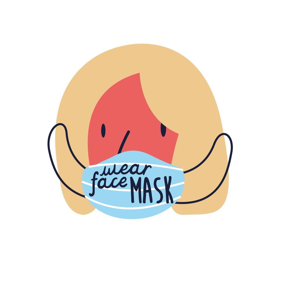 wear your mask lettering campaign with woman using medical mask flat style vector