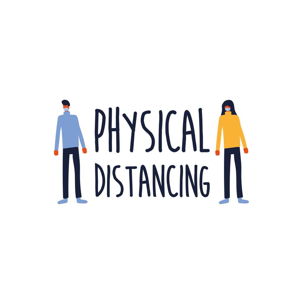 physical distancing lettering campaign hand made flat style vector