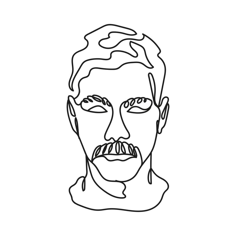 head man with mustache one line style icon vector