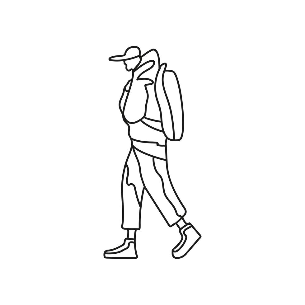 traveler walking one line style icon vector