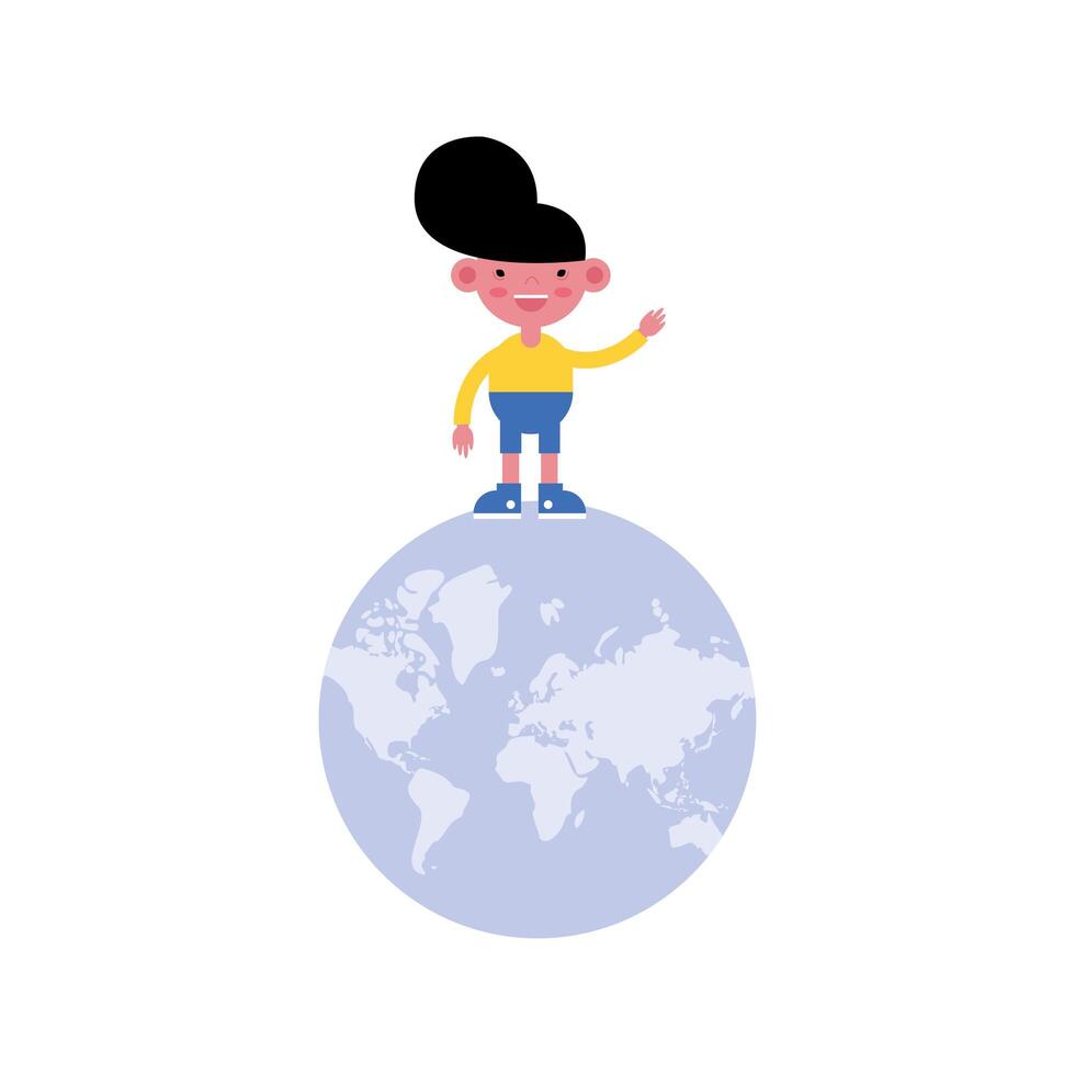 cute little boy in earth planet vector