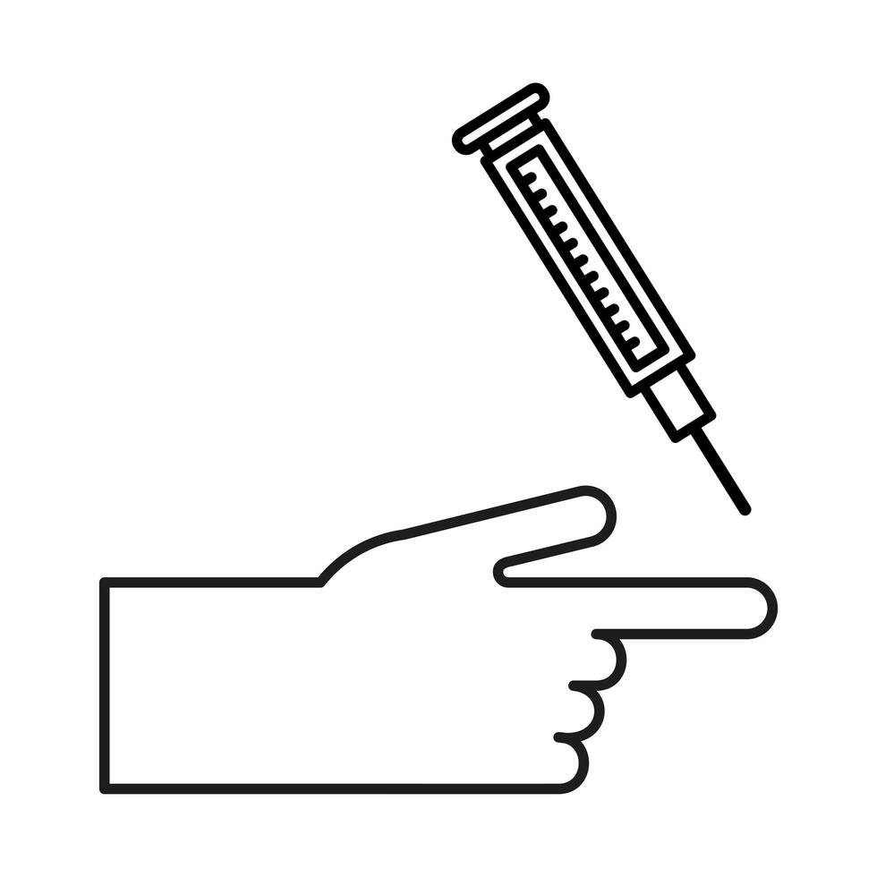 hand with injection vaccine medical line style icon vector