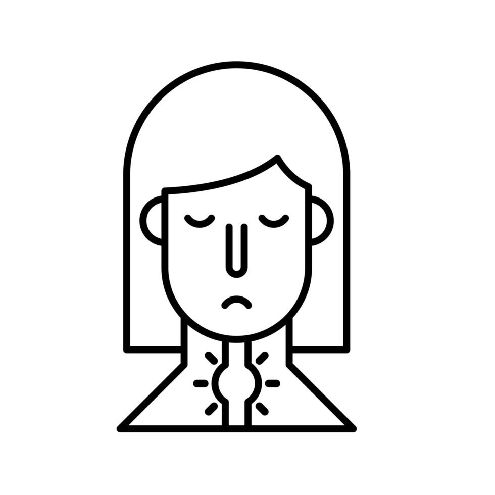 woman with sore throat covid19 symptom line style icon vector