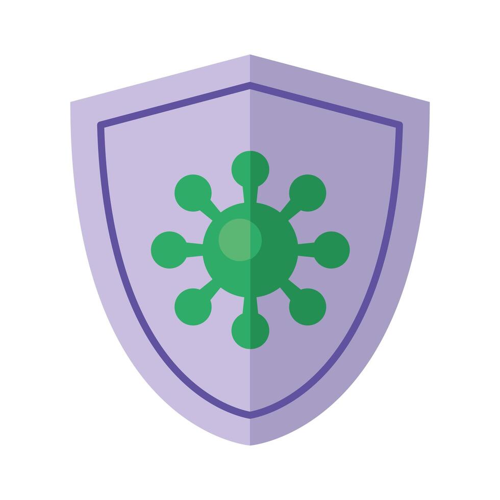 covid19 virus particle in shield flat style vector