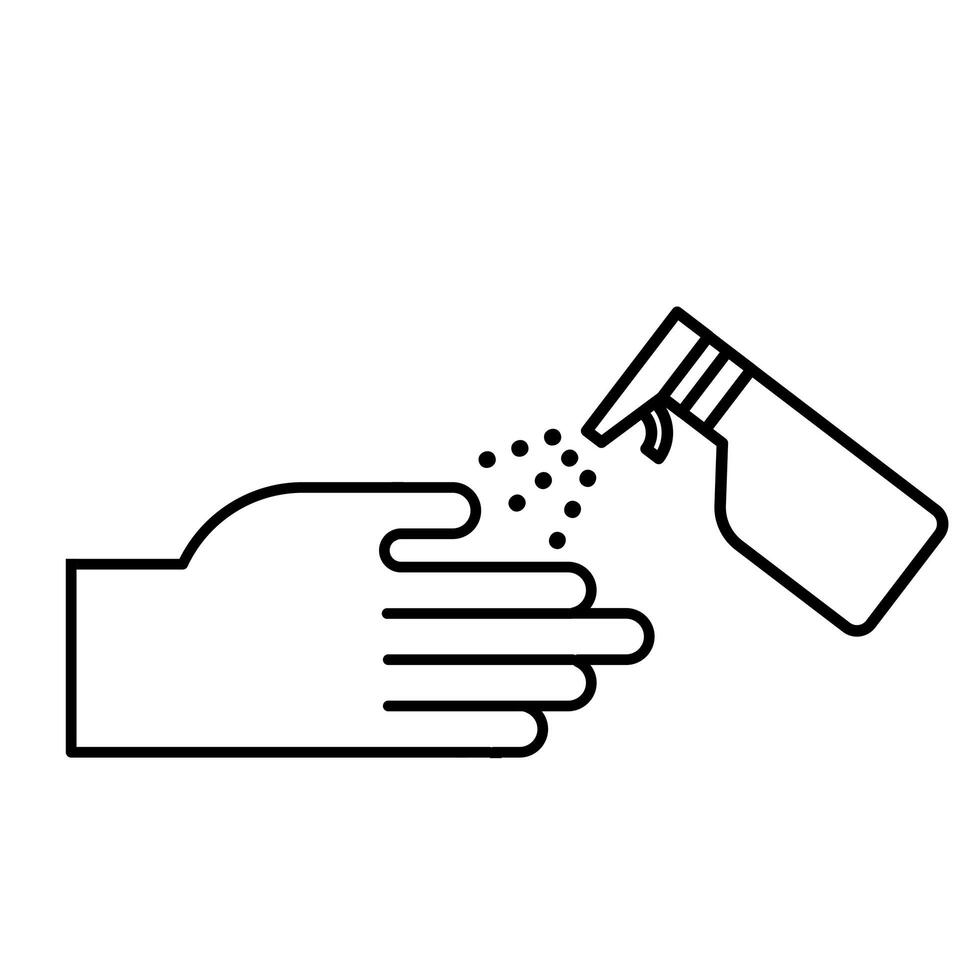 hand with spray bottle medical product line style vector