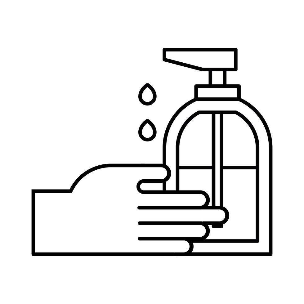 hand with antibacterial soap bottle line icon vector