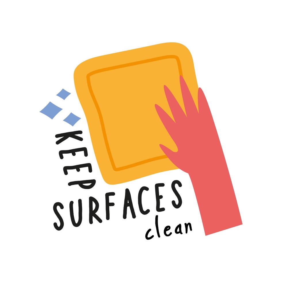 keep surfaces clean lettering campaign hand made flat style vector