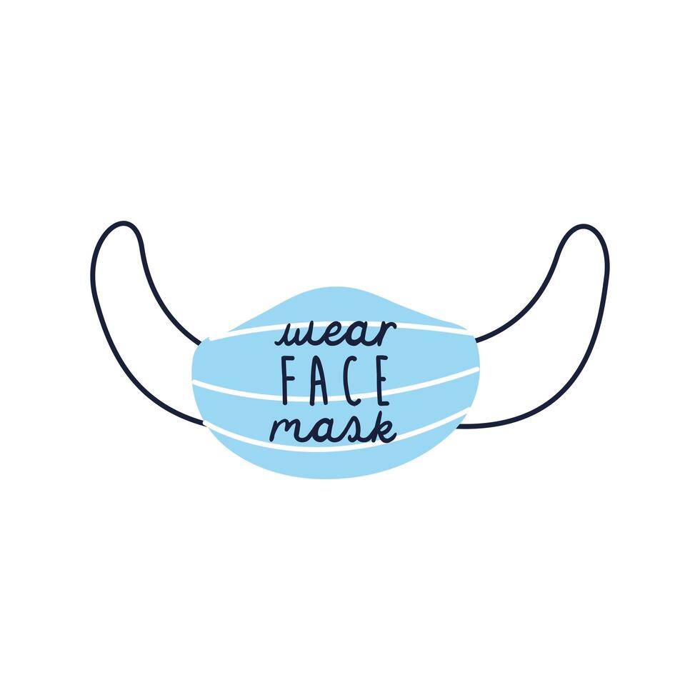 wear your mask lettering campaign in medical mask flat style vector