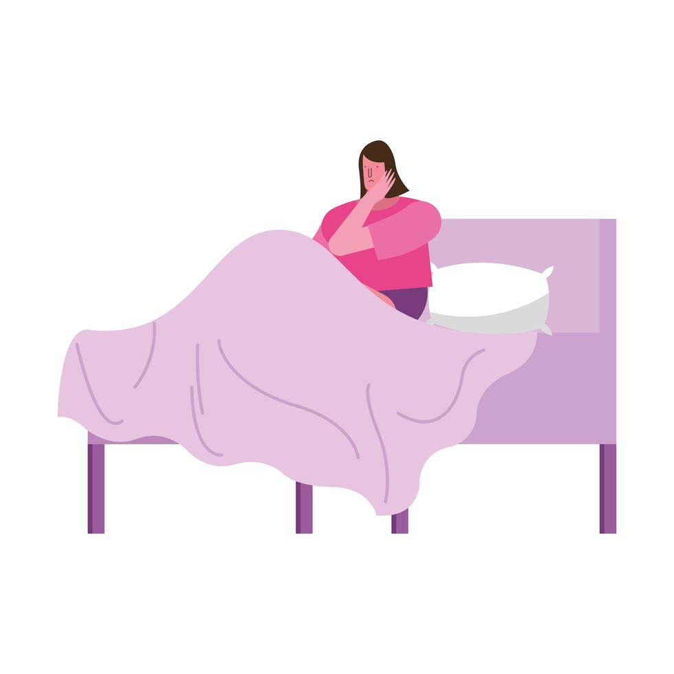 young woman with imnsomia in bed character vector