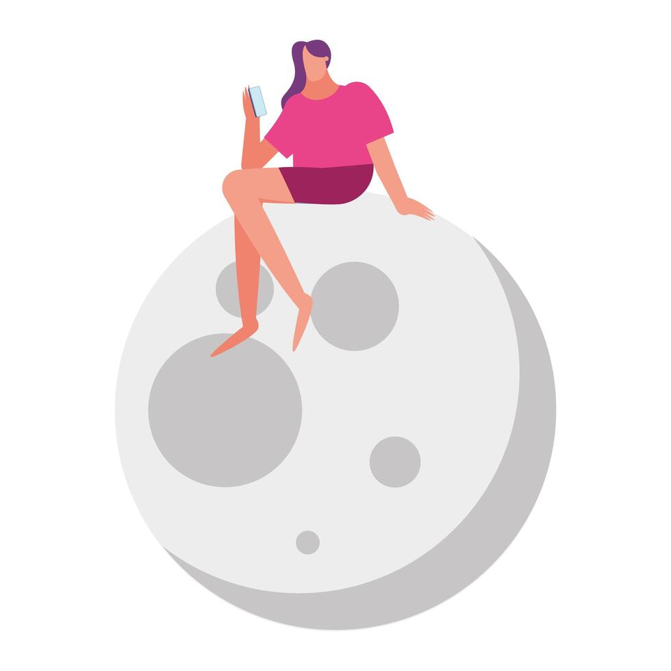 young woman using smartphone with imnsomia in moon vector