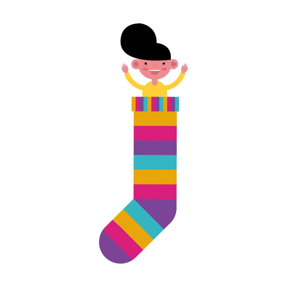 niño en calcetín con rayas de colores hacia abajo símbolo vector