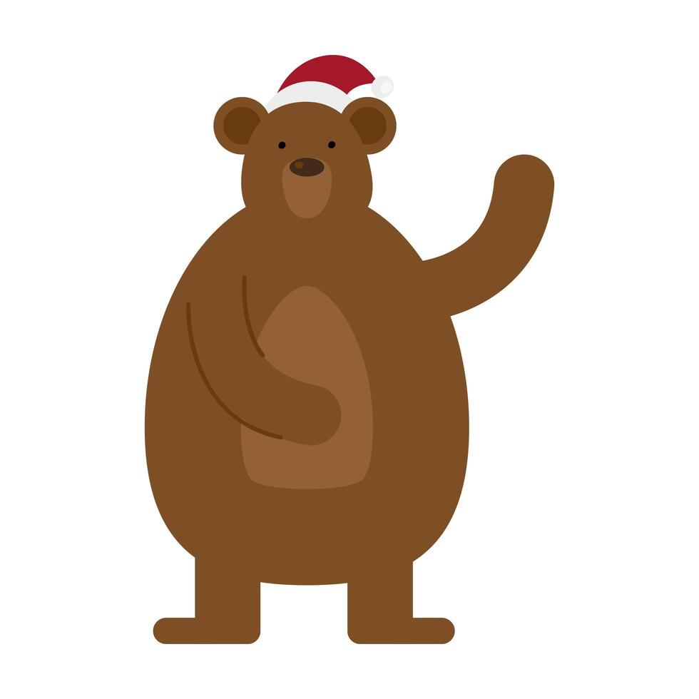 lindo oso con gorro de santa claus personaje navideño vector