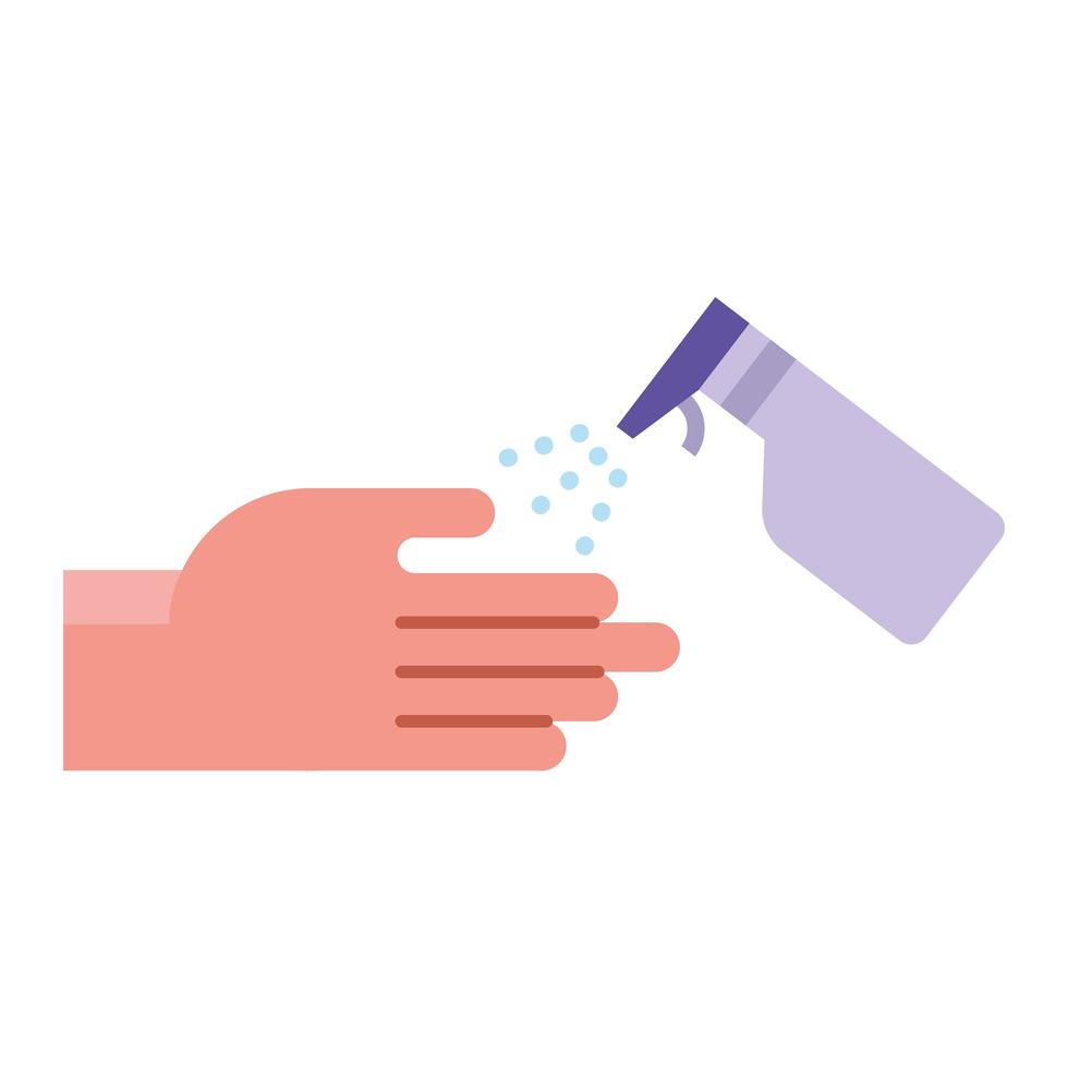 hand with spray bottle medical product flat style vector