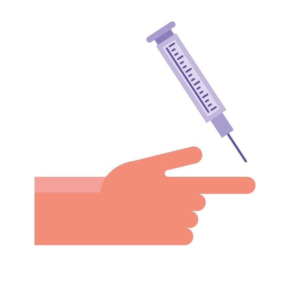 hand with injection vaccine medical flat style icon vector