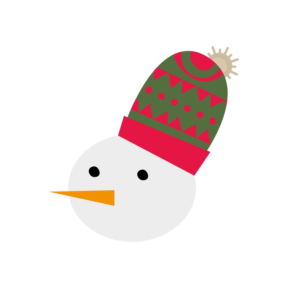 happy merry christmas snowman with wool hat head character vector