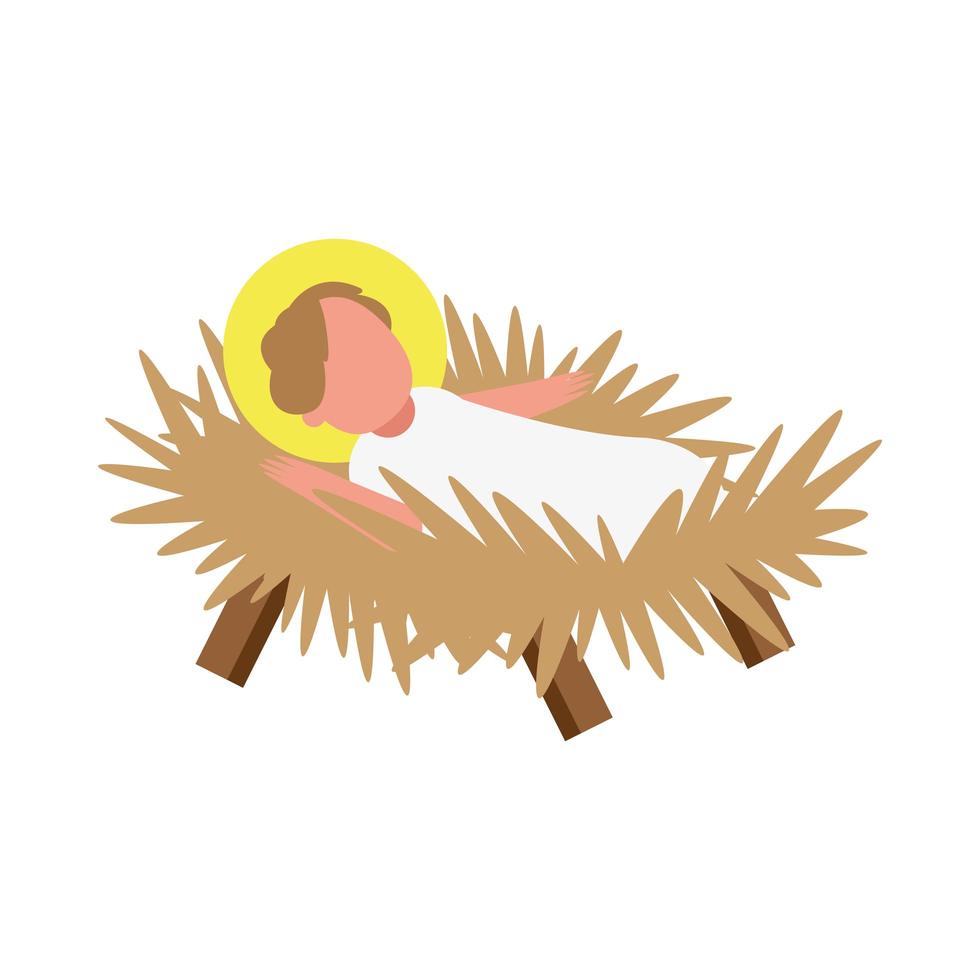 Jesús bebé pequeño en cuna pesebre personaje vector