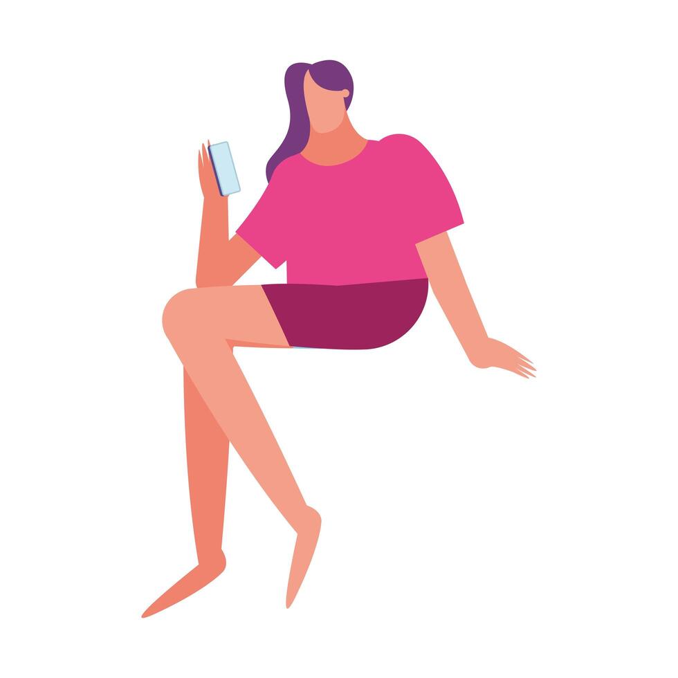 young woman using smartphone with imnsomia character vector