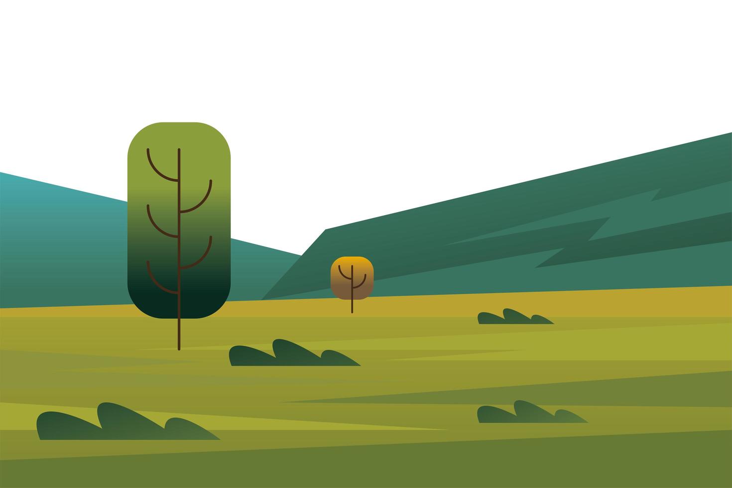 árboles plantas bosques y montañas escena vector
