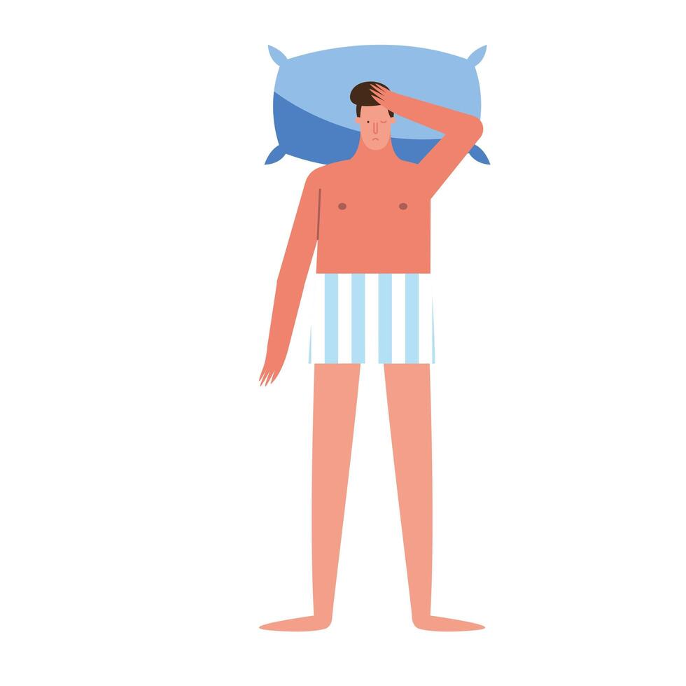 young man with imnsomia in pillow character vector