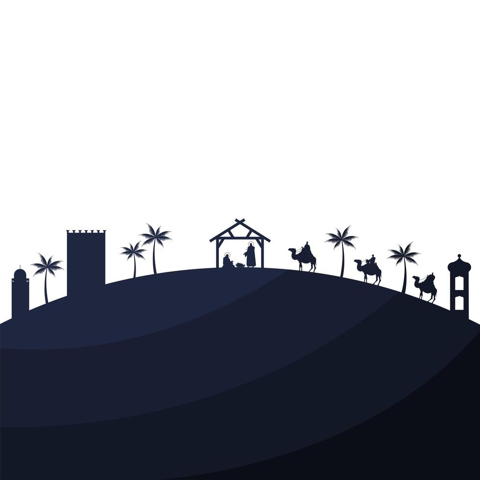 holy family mangers characters in stable with kings wise silhouettes vector