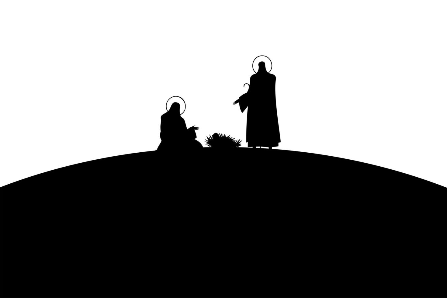 holy family mangers characters black silhouettes vector