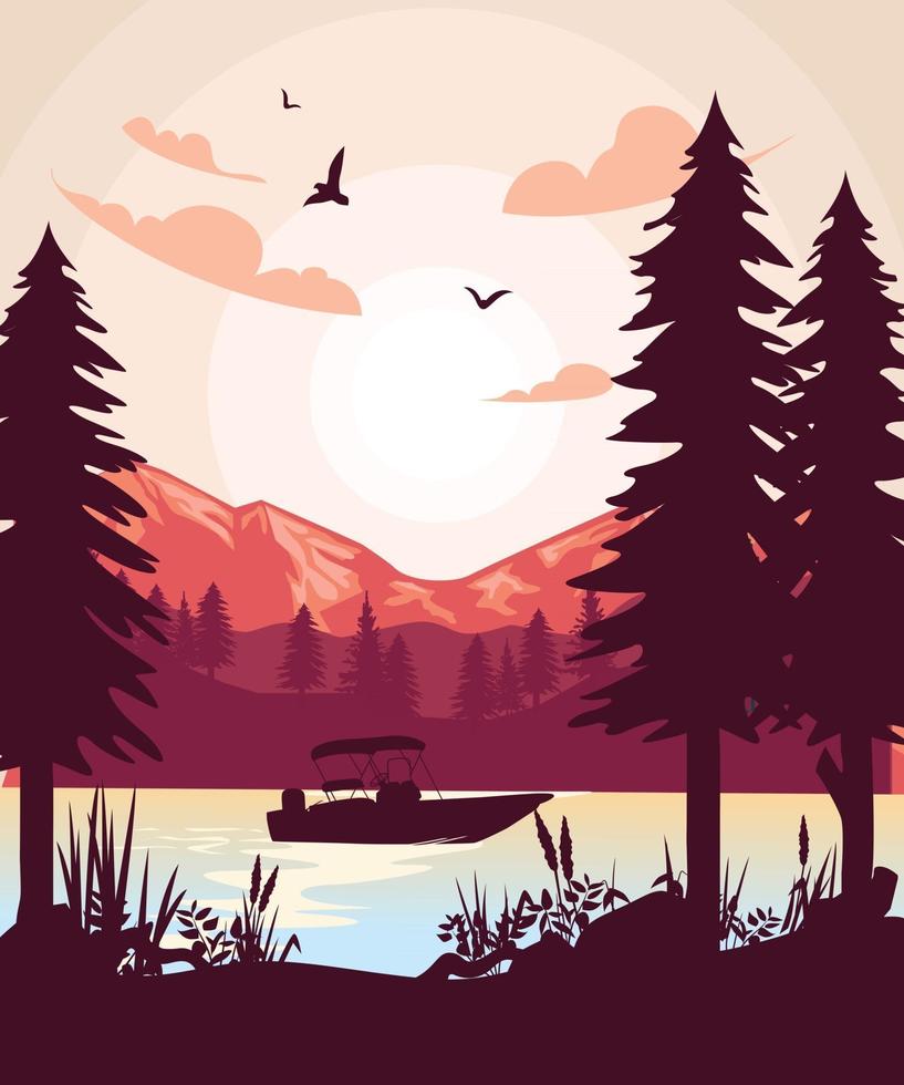 Flat Natural Landscape design art. the atmosphere of the lake and mountains flat design vector