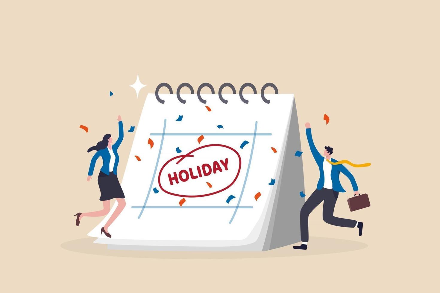 Company holiday for employee to take a break and recharge, employee appreciation day or long holiday happiness concept, business people with big calendar jumping with joy to celebrate long holiday. vector