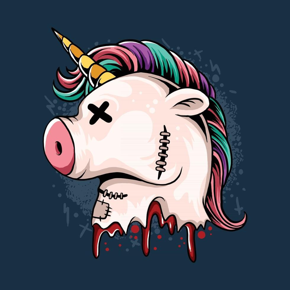 cute unicorn doll head bleeding vector