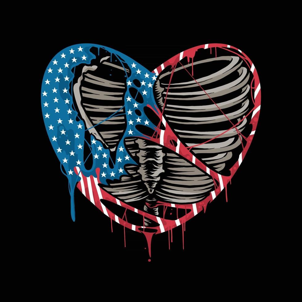 a torn heart with the colors of the united states flag vector editable layers color