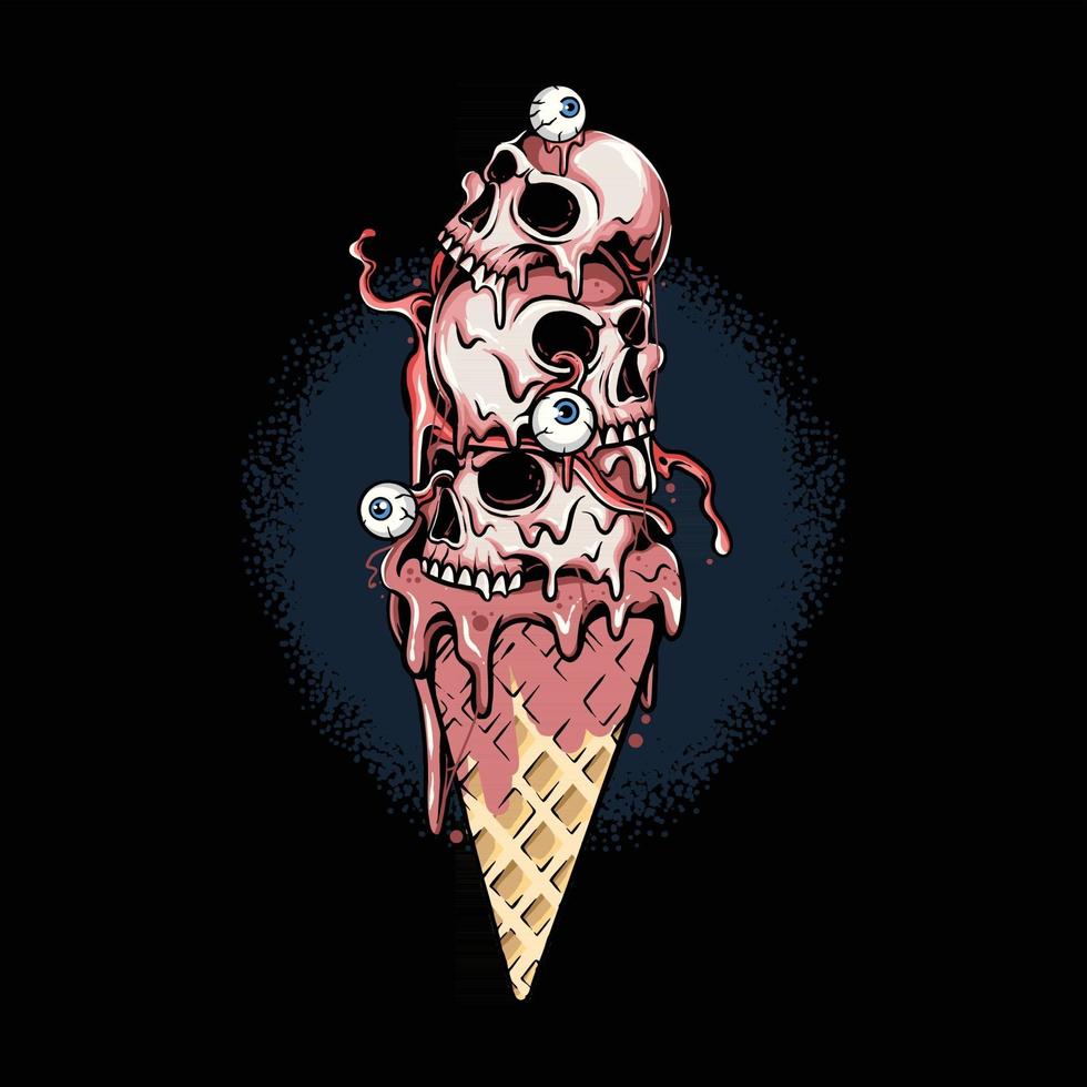 ice cream  skull head stack vanilla strawberry and chocolate flavor editable layers color vector